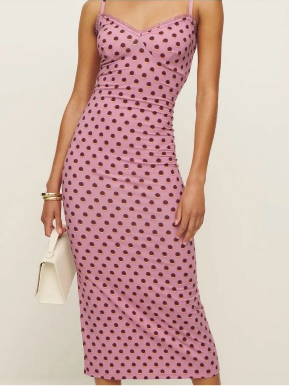 Reformation Cesca Pink Polka Dot Midi Dress